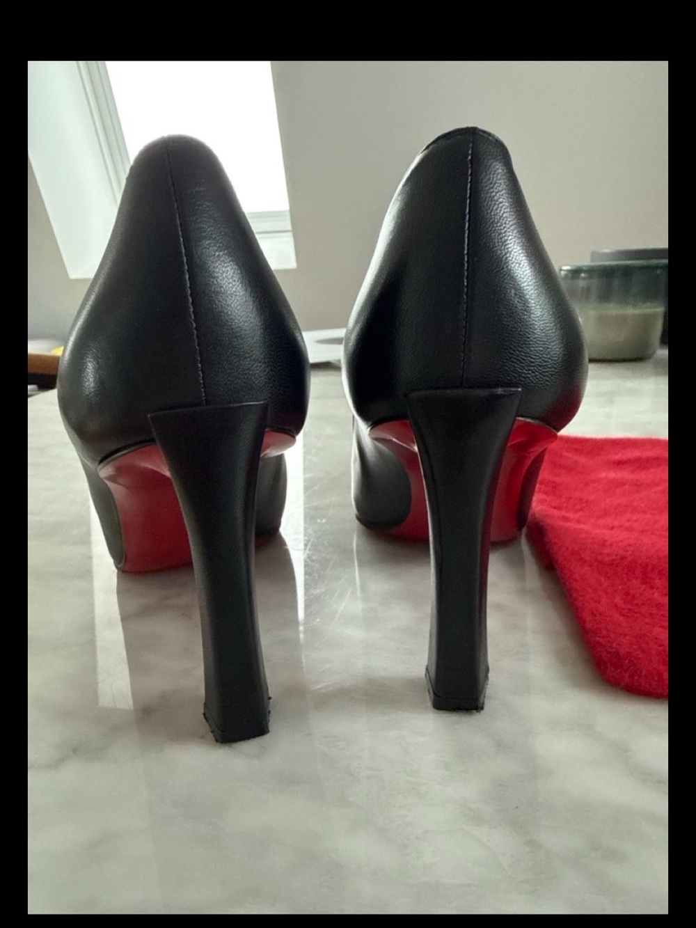 Christian Louboutin Black Leather Pointed Pumps with Red Sole - 3 1/2" Heel - Picture 4 of 8